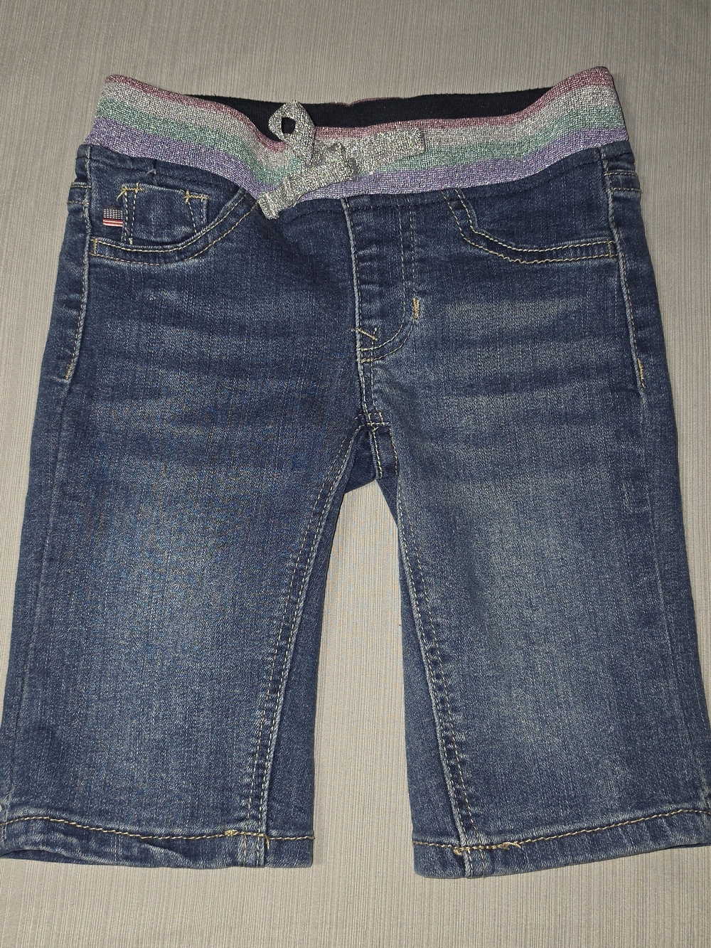 Vigoss Girls Denim Shorts with Sparkle Rainbow Waistband